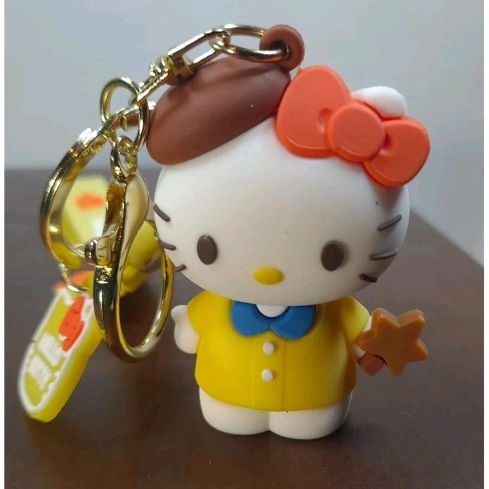 New Hello Kitty PVC 3D Backpack Purse Charm‎ Keychain Yellow Outfit Brown Hat
